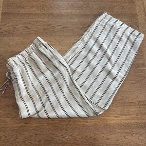 H&M Women's Gray Stripe XX-Large Linen Blend Pull On Wide Leg Draw String Pants